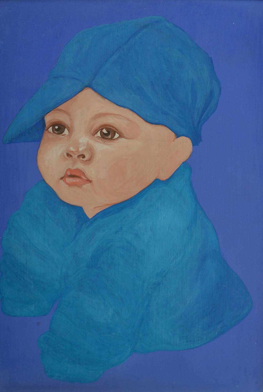 Bambino con basco azzurro - Opera di Anna Maria Broggi illustratrice